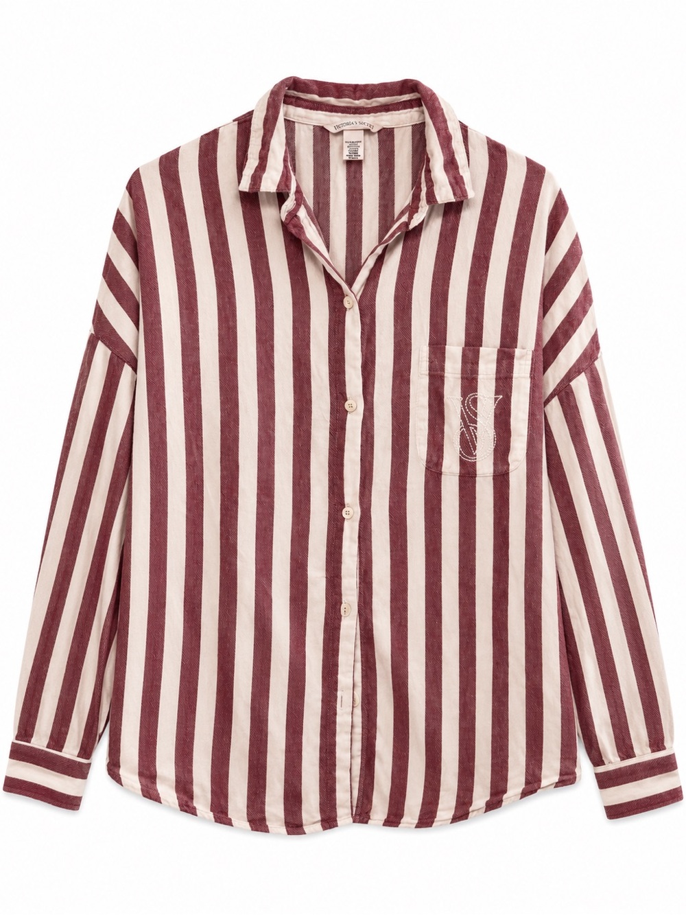 Victoria’s Secret Women’s Striped Button-Up Shirt Burgundy White Size S